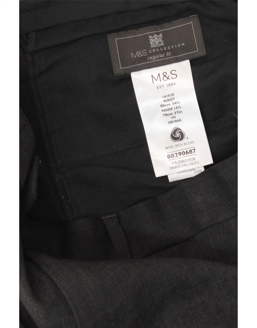 Pantaloni da abito vestibilità regolare da uomo Marks & Spencer W34 L31 lana grigia