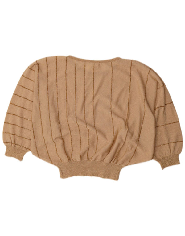 Top camicetta a pipistrello da donna vintage UK 16 grandi righe beige