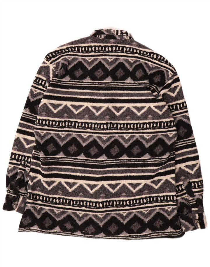 Camicia in pile overshirt da uomo vintage grande geometrica grigia