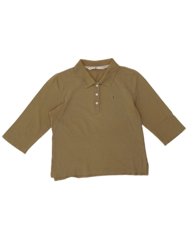 Polo corta da donna con maniche a 3/4 Tommy Hilfiger UK 14 grande cotone kaki