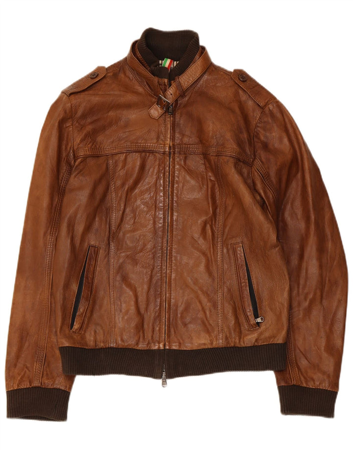Giacca in pelle militare vintage da uomo UK 36 piccola marrone
