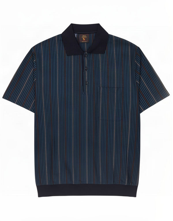 Nino Marini Mens Polo Shirt IT 48 Medium Navy Blue Pinstripe Cotton