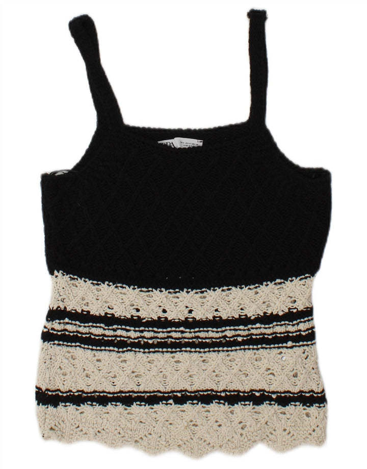 Top Zara da donna in maglia lavorato a maglia UK 12 cotone color block medio nero