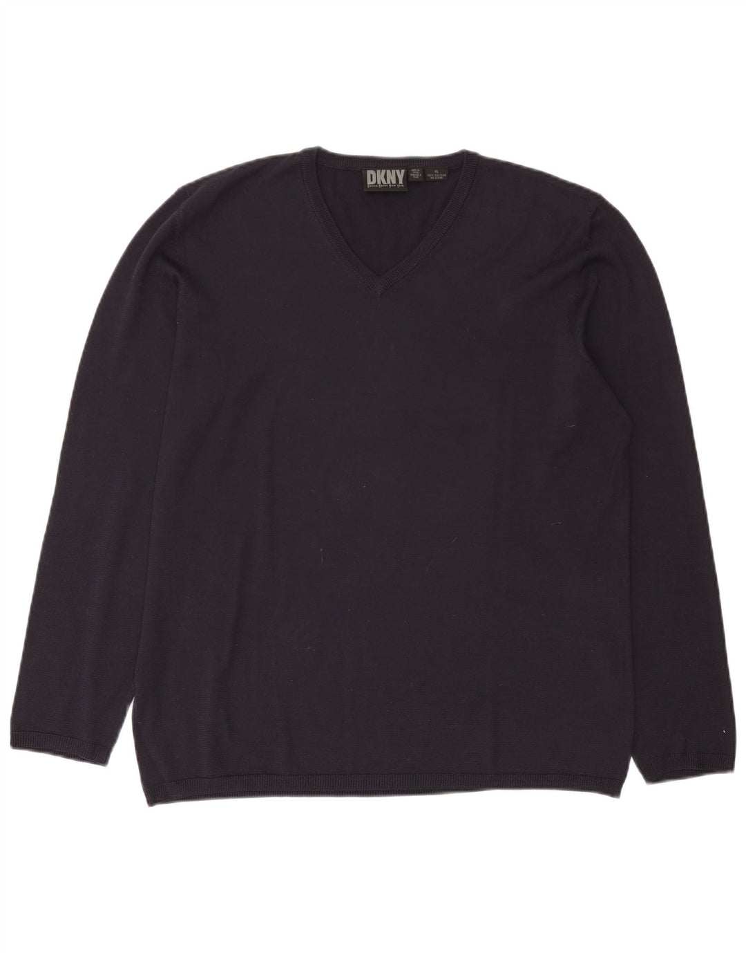 Maglione da uomo Dkny con scollo a V XL in seta blu navy