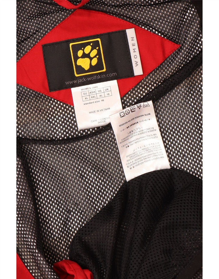 JACK WOLFSKIN Giacca antipioggia oversize da donna UK 18 XL Rosso Colourblock