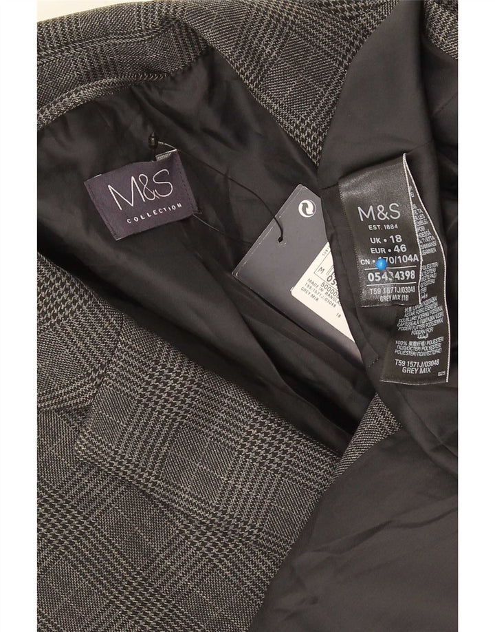 Giacca blazer a 1 bottone Marks & Spencer da donna UK 18 XL poliestere a quadri grigio