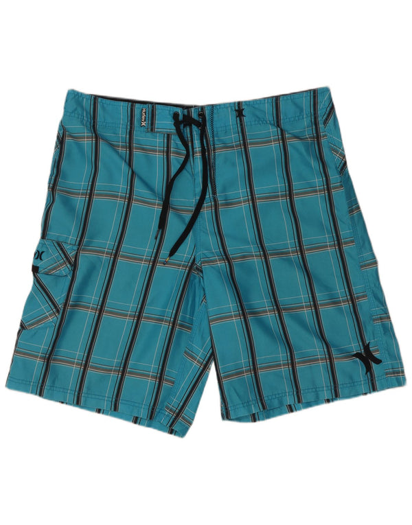 Pantaloncini da bagno da uomo Hurley a quadri grandi in poliestere blu