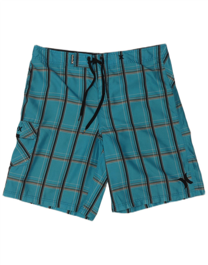 Pantaloncini da bagno da uomo Hurley a quadri grandi in poliestere blu