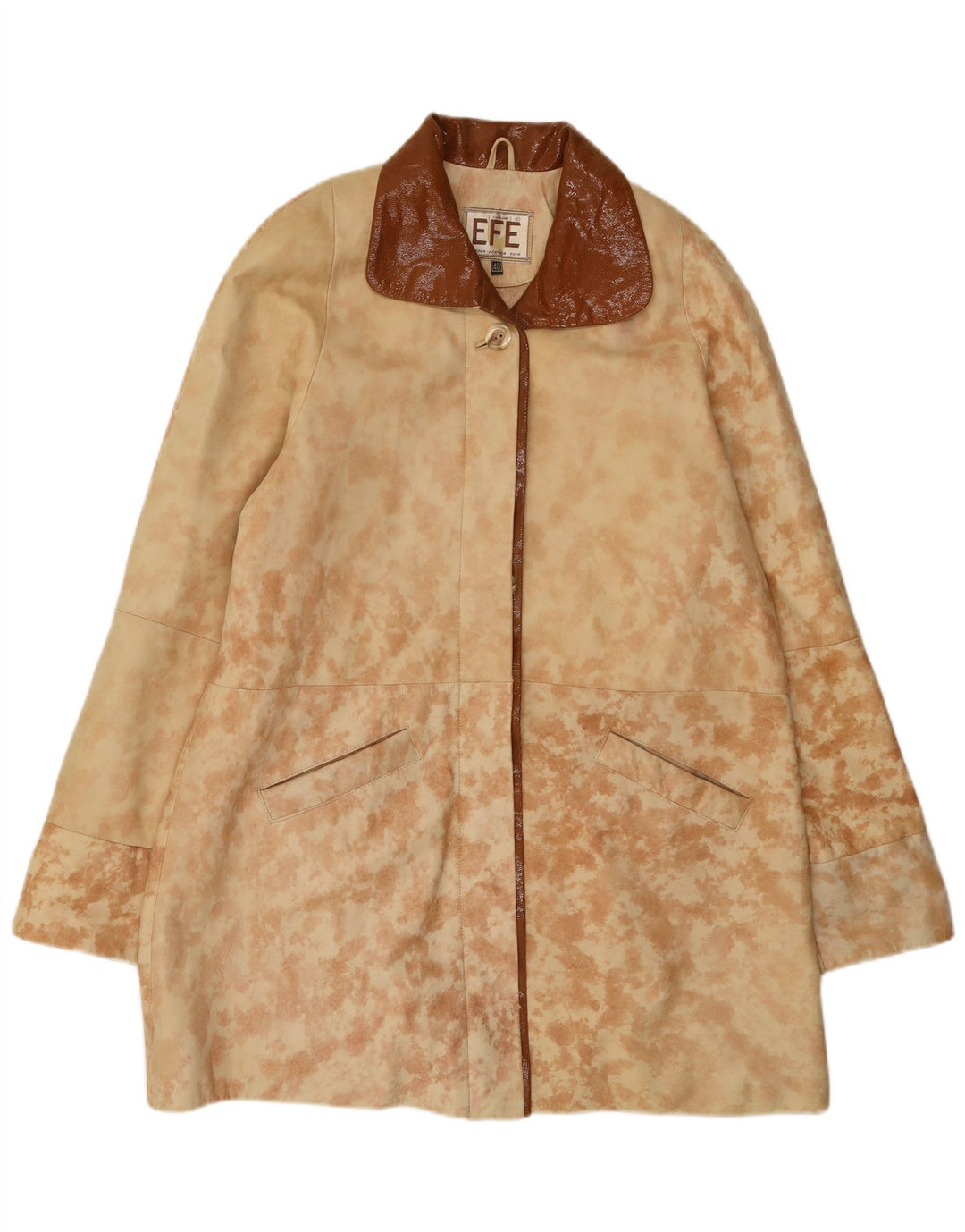Cappotto in pelle oversize da donna vintage EU 40 in pelle tie dye beige medio