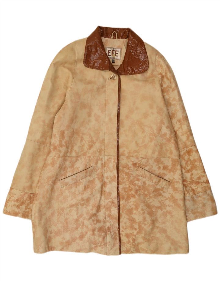 Cappotto in pelle oversize da donna vintage EU 40 in pelle tie dye beige medio