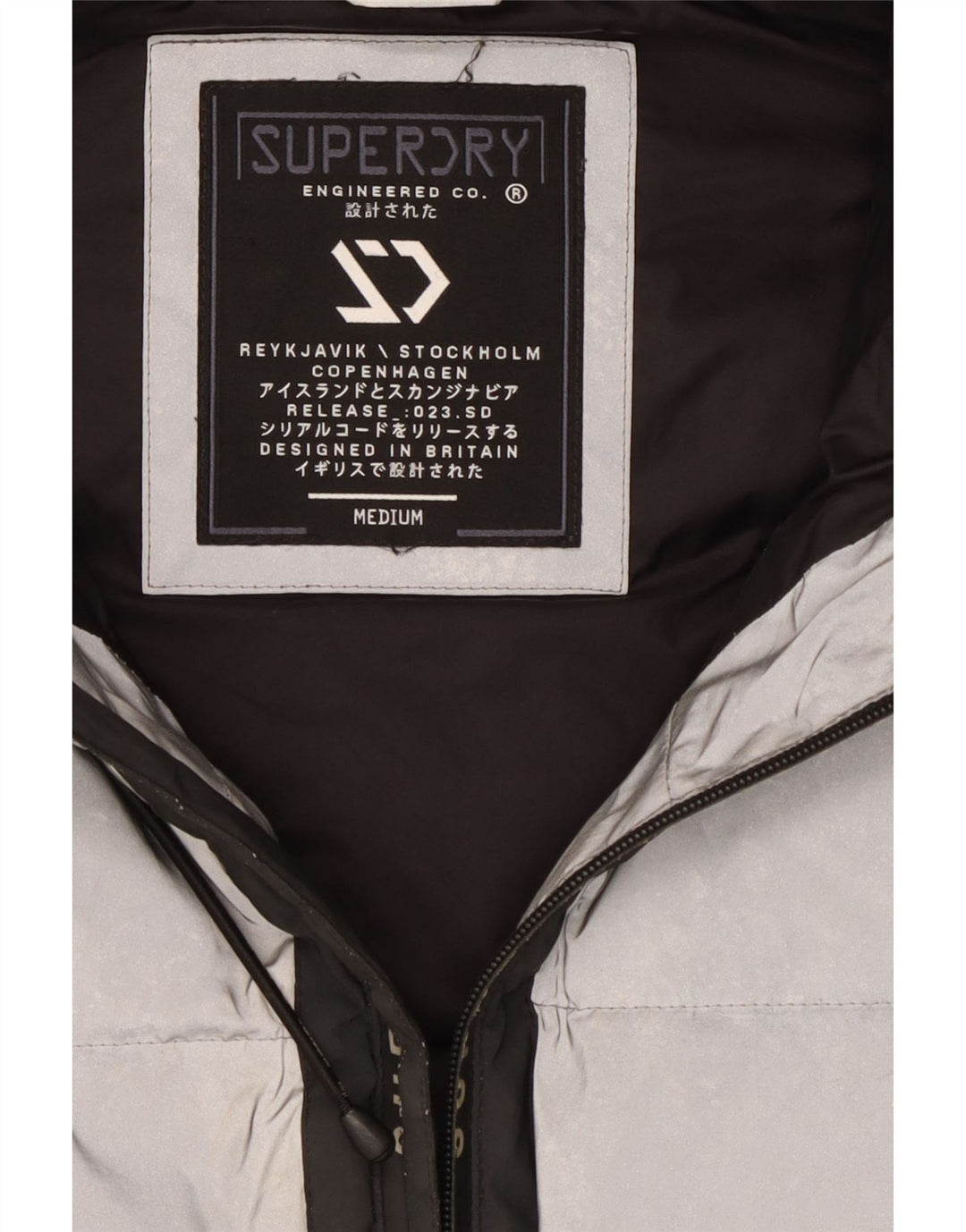 Giacca imbottita con cappuccio grafica da uomo Superdry UK 38 color argento medio
