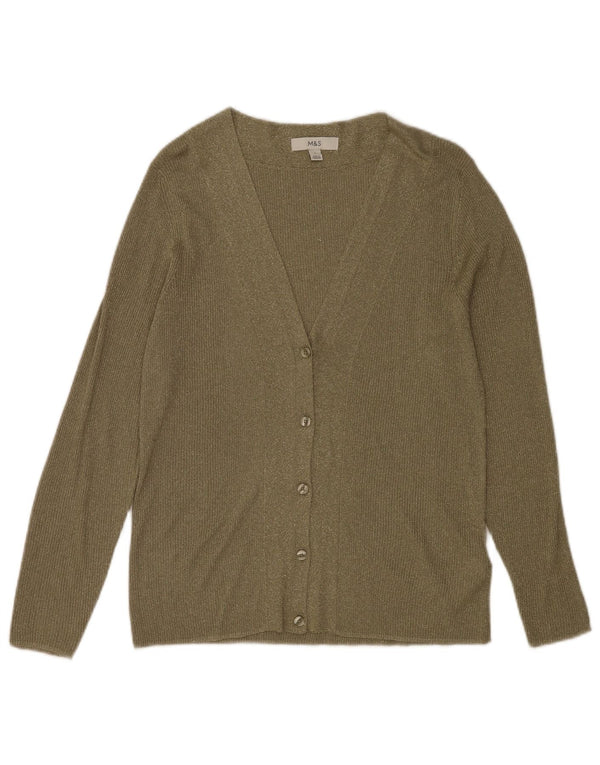 Marks & Spencer Womens Cardigan Sweater UK 14 Large Khaki Flecked Viscose