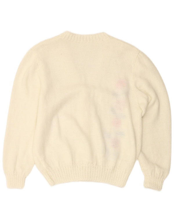 Maglione cardigan da donna VINTAGE UK 16 grande floreale bianco sporco
