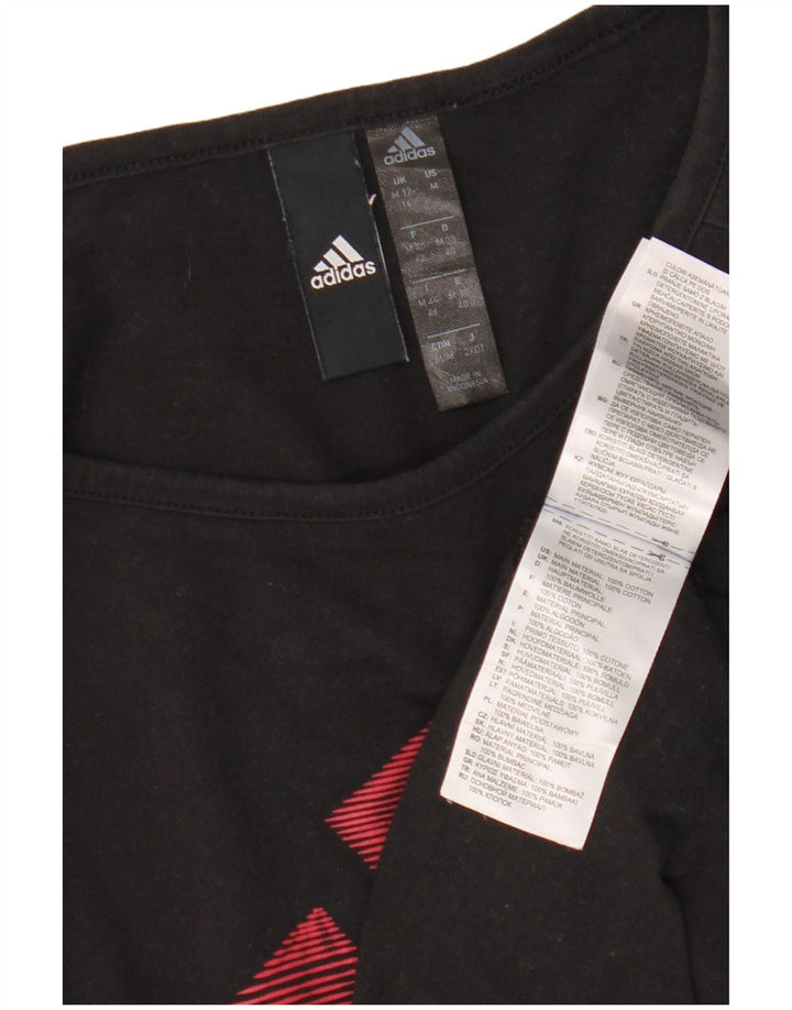T-shirt grafica corta da donna ADIDAS UK 12/14 cotone nero medio