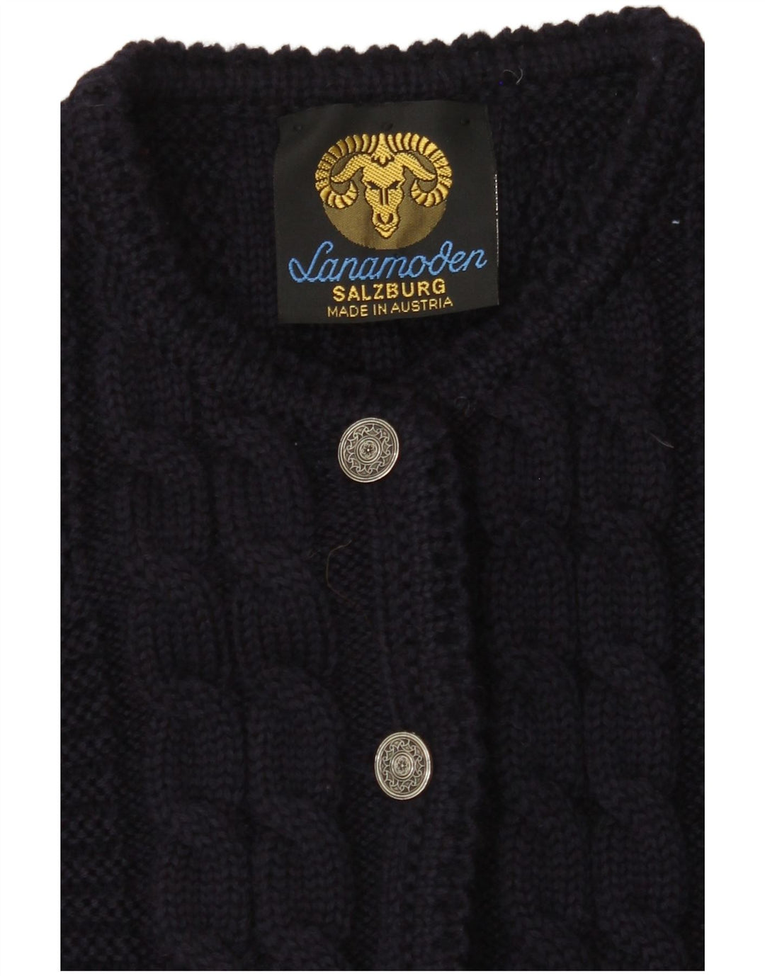 LANAMODEN Maglione cardigan grafico da donna UK 16 Large Navy Blue New Wool
