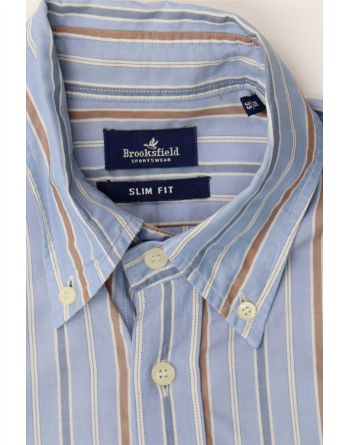 BROOKSFIELD Mens Slim Fit Shirt Size 39 Medium Blue Pinstripe Vintage Brooksfield and Second-Hand Brooksfield from Messina Hembry 