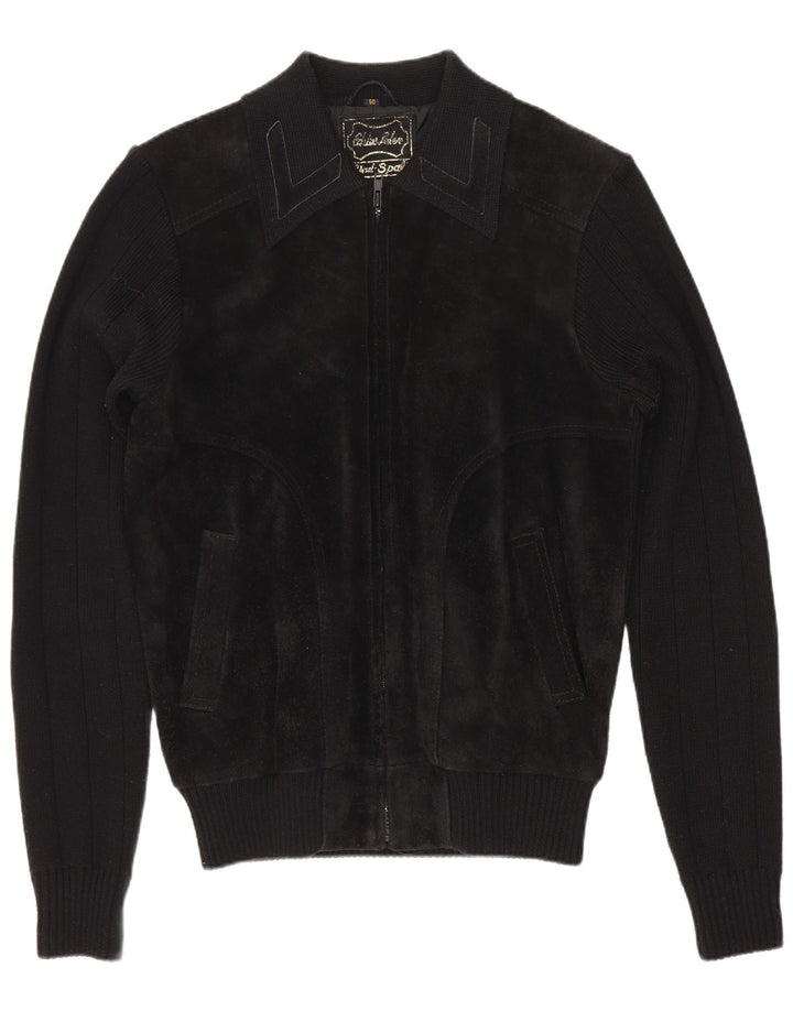 Giubbotto bomber in pelle scamosciata da uomo VINTAGE EU 50 grande in pelle nera