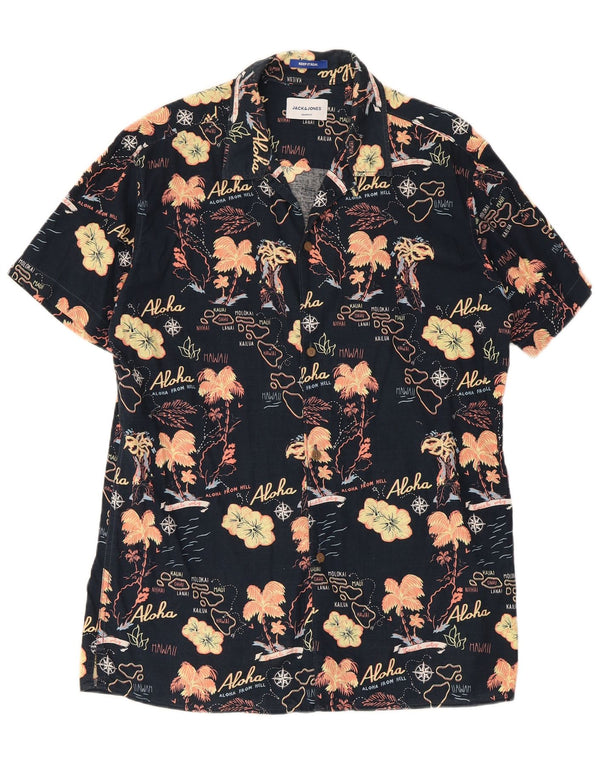 Camicia a maniche corte grafica da uomo Jack & Jones grande hawaiana floreale nera