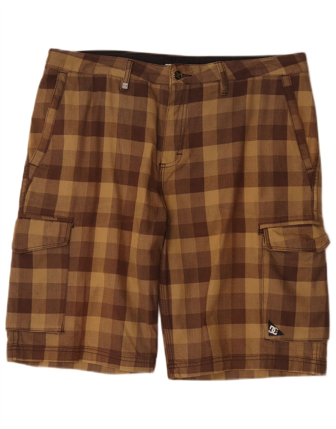 Pantaloncini cargo da uomo DC W34 cotone a quadri marroni grandi