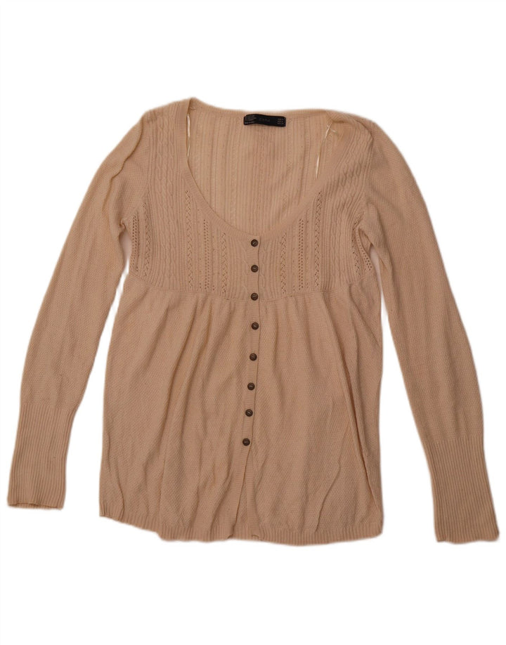 Maglione Cardigan Da Donna ZARA UK 12 Cotone Beige Medio