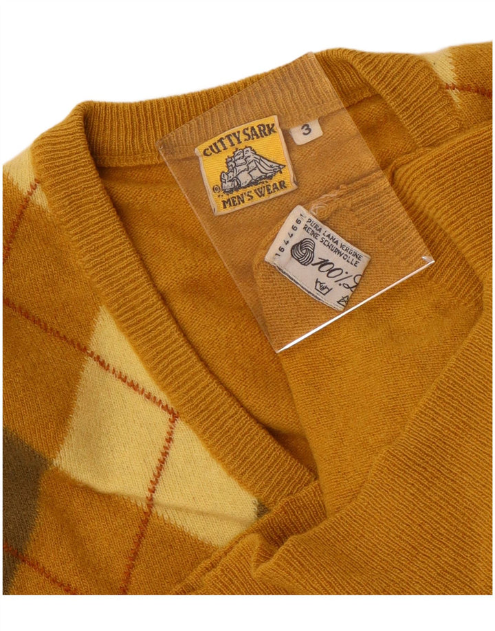 Cutty Sark Maglione da uomo con scollo a V piccolo giallo a rombi/lana diamante