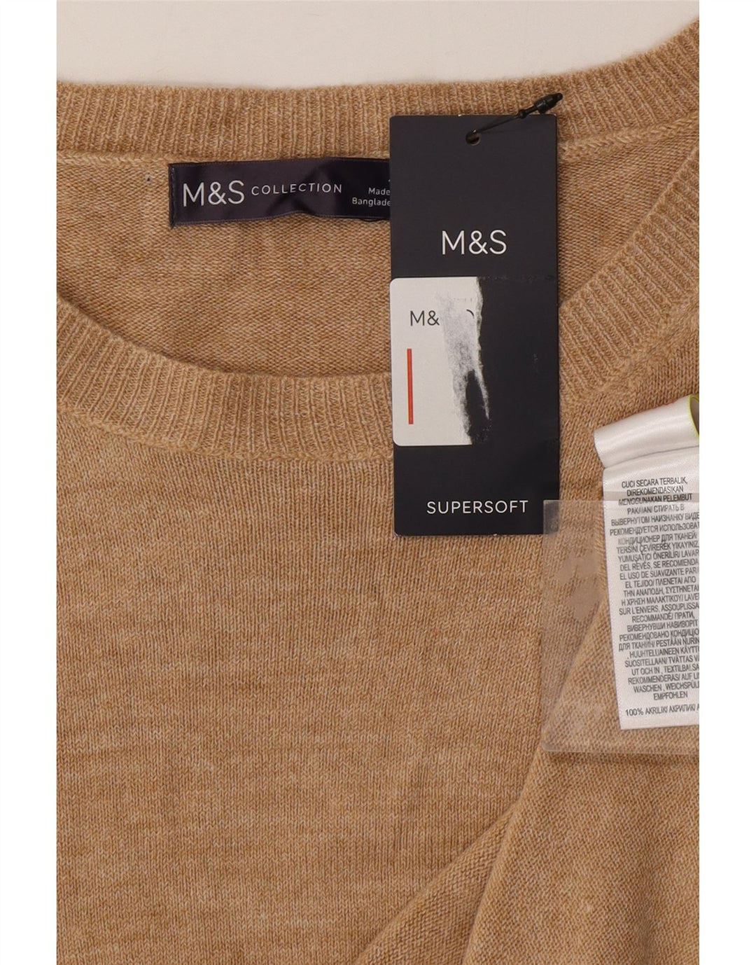MARKS & SPENCER Maglione maglione girocollo da donna UK 22 3XL Acrilico beige