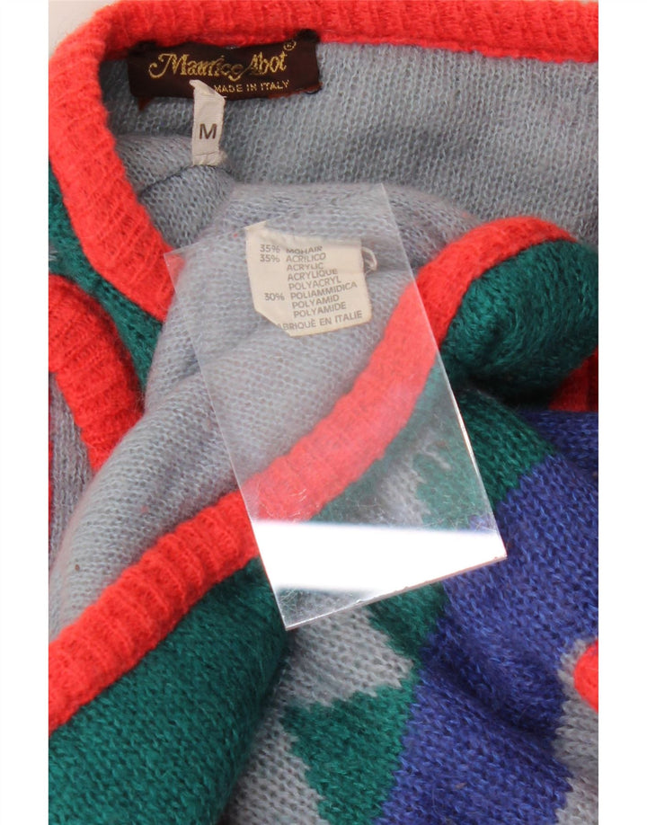MAURICE ABOT Maglione cardigan da donna UK 14 Medio a righe multicolore