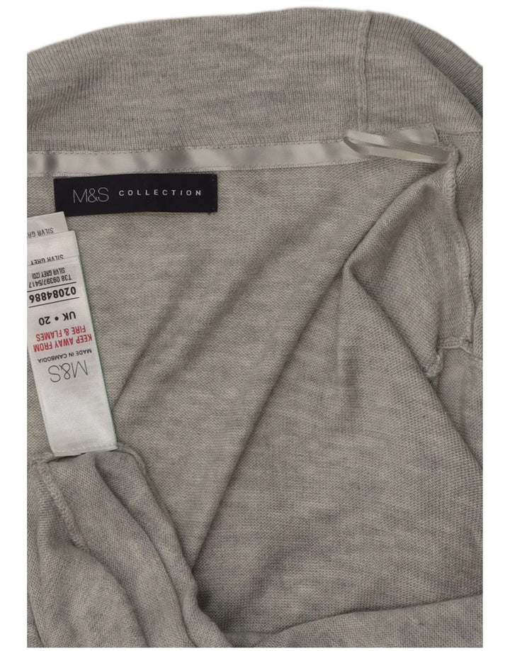 MARKS & SPENCER Maglione cardigan aperto da donna UK 20 2XL Grigio chiazzato