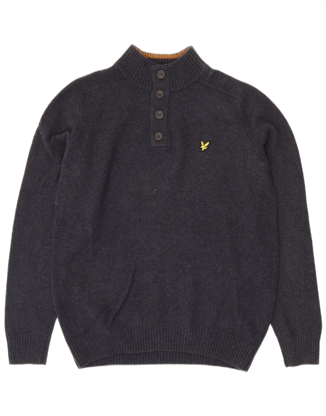 Lyle & Scott Maglione da uomo con bottoni e collo grande in lana d'agnello blu navy