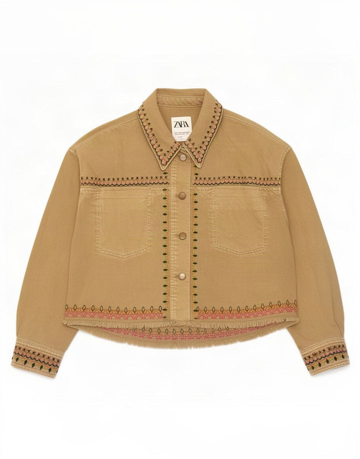 Giubbotto bomber oversize da donna Zara UK 10 piccolo cotone geometrico beige