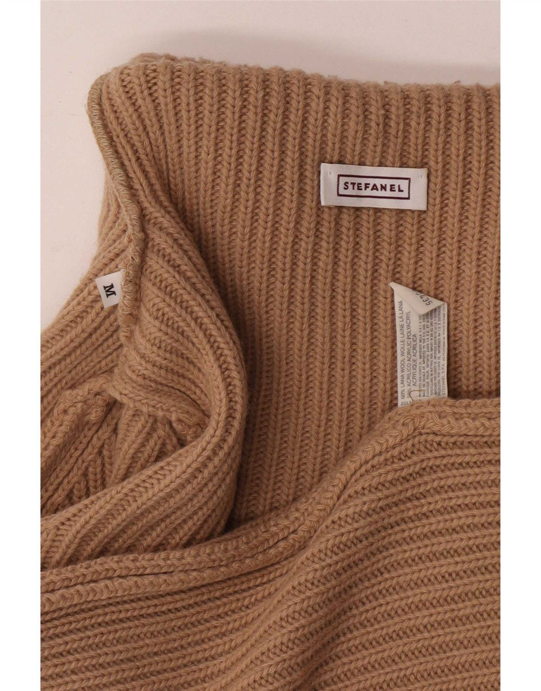 Maglione maglione da donna Stefanel con collo alto UK 12 Lana marrone medio