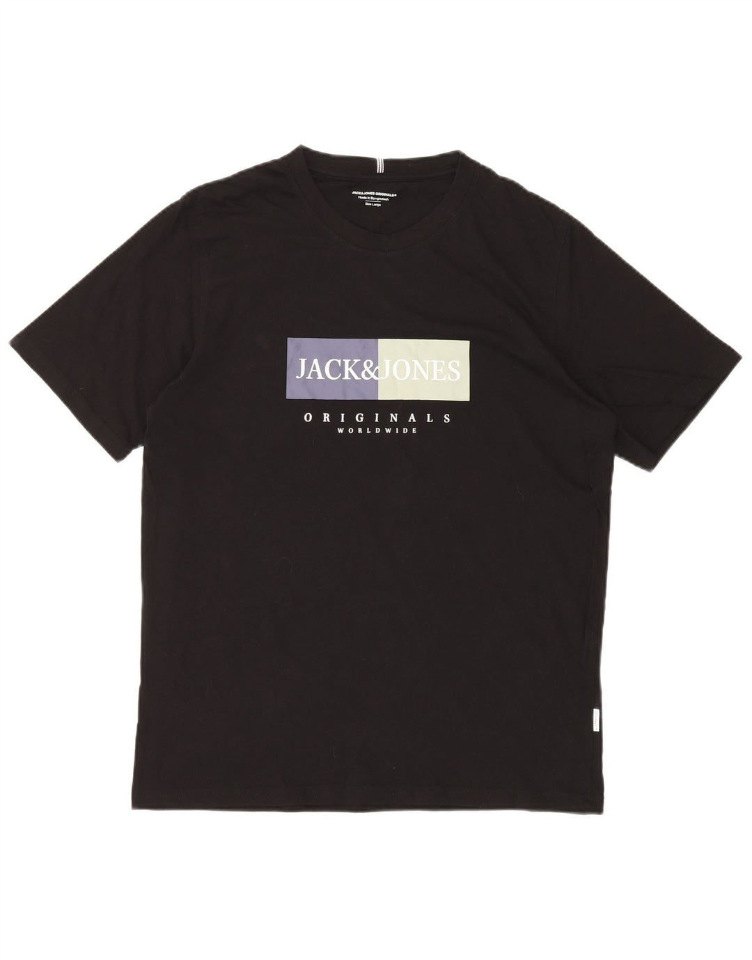 JACK & JONES Mens Graphic T-Shirt Top Large Black Cotton