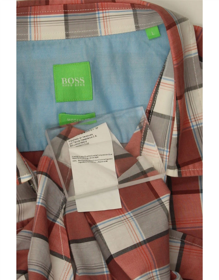 Hugo Boss Camicia da uomo a maniche corte dal taglio moderno, in cotone a quadri rossi grandi