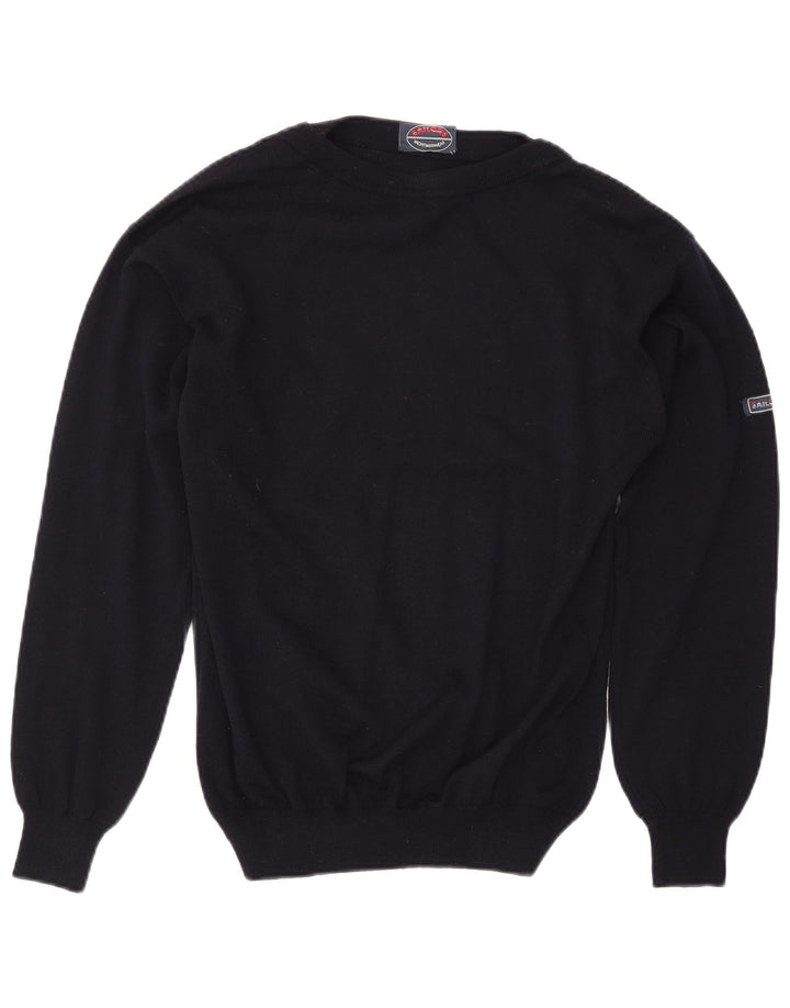 VINTAGE Maglione da uomo con scollo a barca blu navy medio