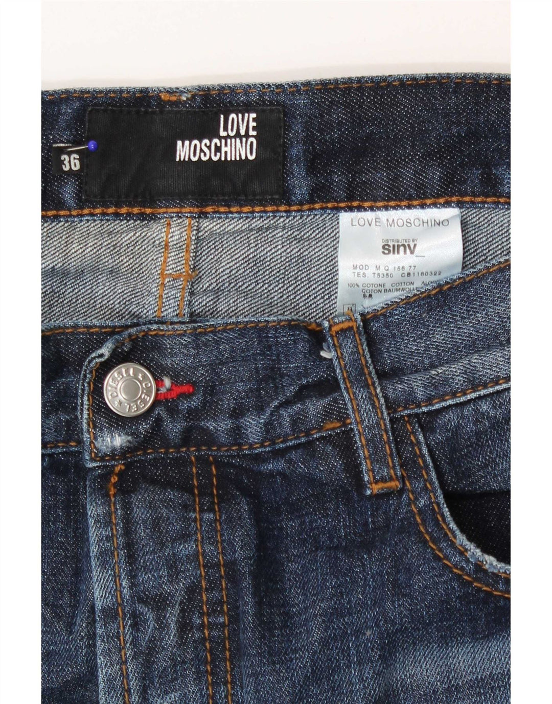 Jeans dritti invecchiati Moschino da uomo W36 L36 cotone blu