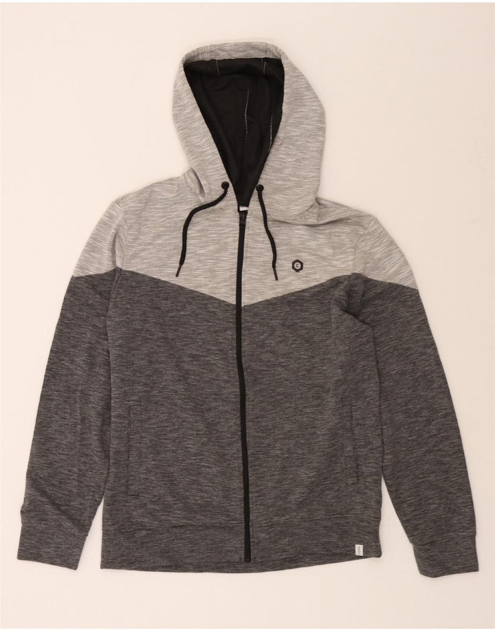 JACK & JONES Mens Zip Hoodie Sweater Large Grey Colourblock Polyester Vintage Jack & Jones and Second-Hand Jack & Jones from Messina Hembry 