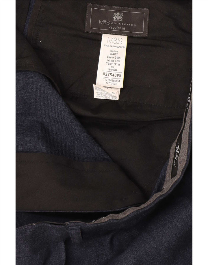 Pantaloni da abito vestibilità regolare Marks & Spencer da uomo W34 L31 poliestere blu navy