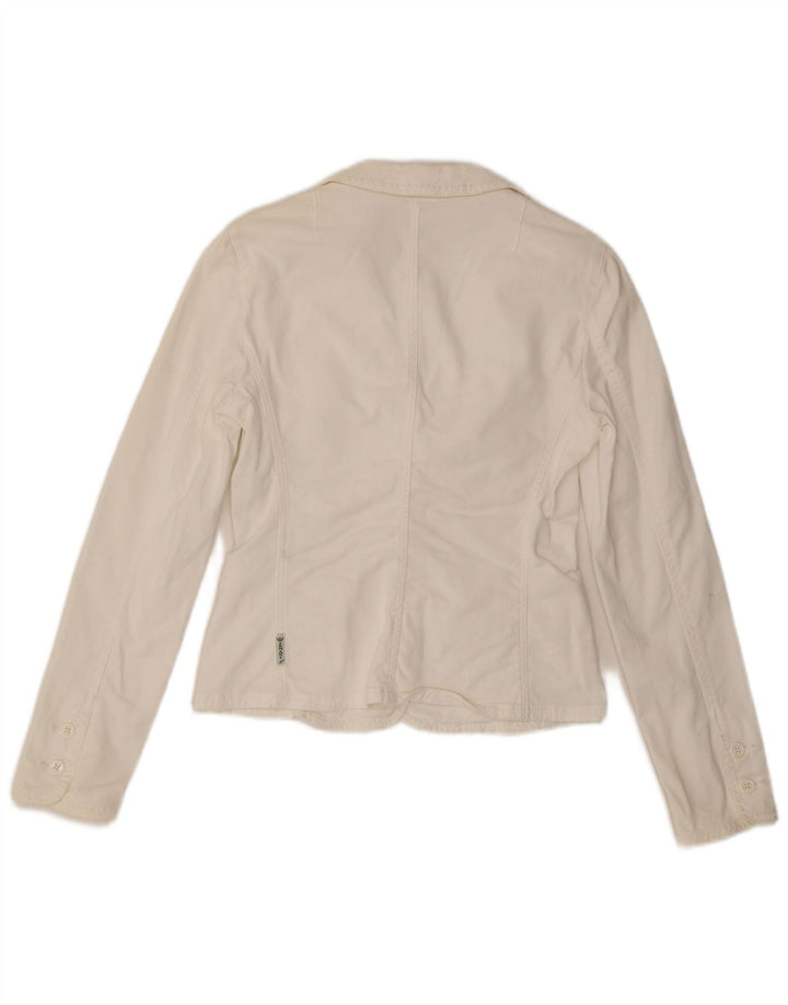 ARMANI JEANS Giacca blazer corta da donna a 3 bottoni UK 10 piccola bianca