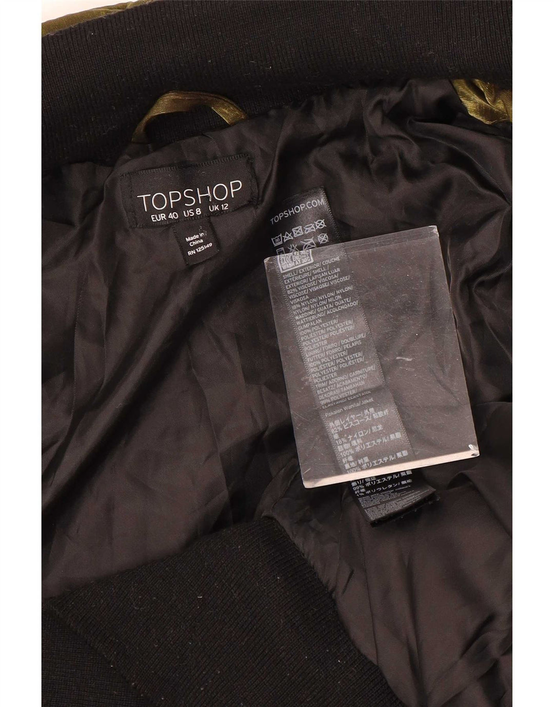 Topshop Bomber in velluto da donna UK 12 Poliestere oro medio