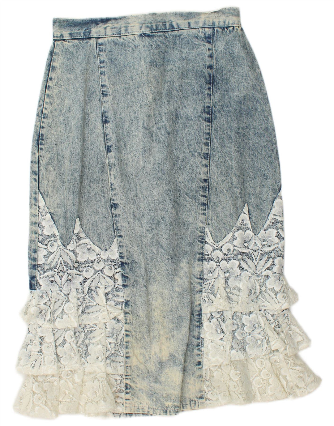 Gonna a tromba in denim da donna VINTAGE IT 42 media W26 blu floreale