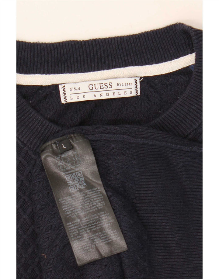 Maglione maglione girocollo da uomo Guess grande in cotone blu navy