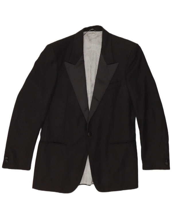 Giacca blazer vintage da uomo a 1 bottone IT 48 lana vergine nera media