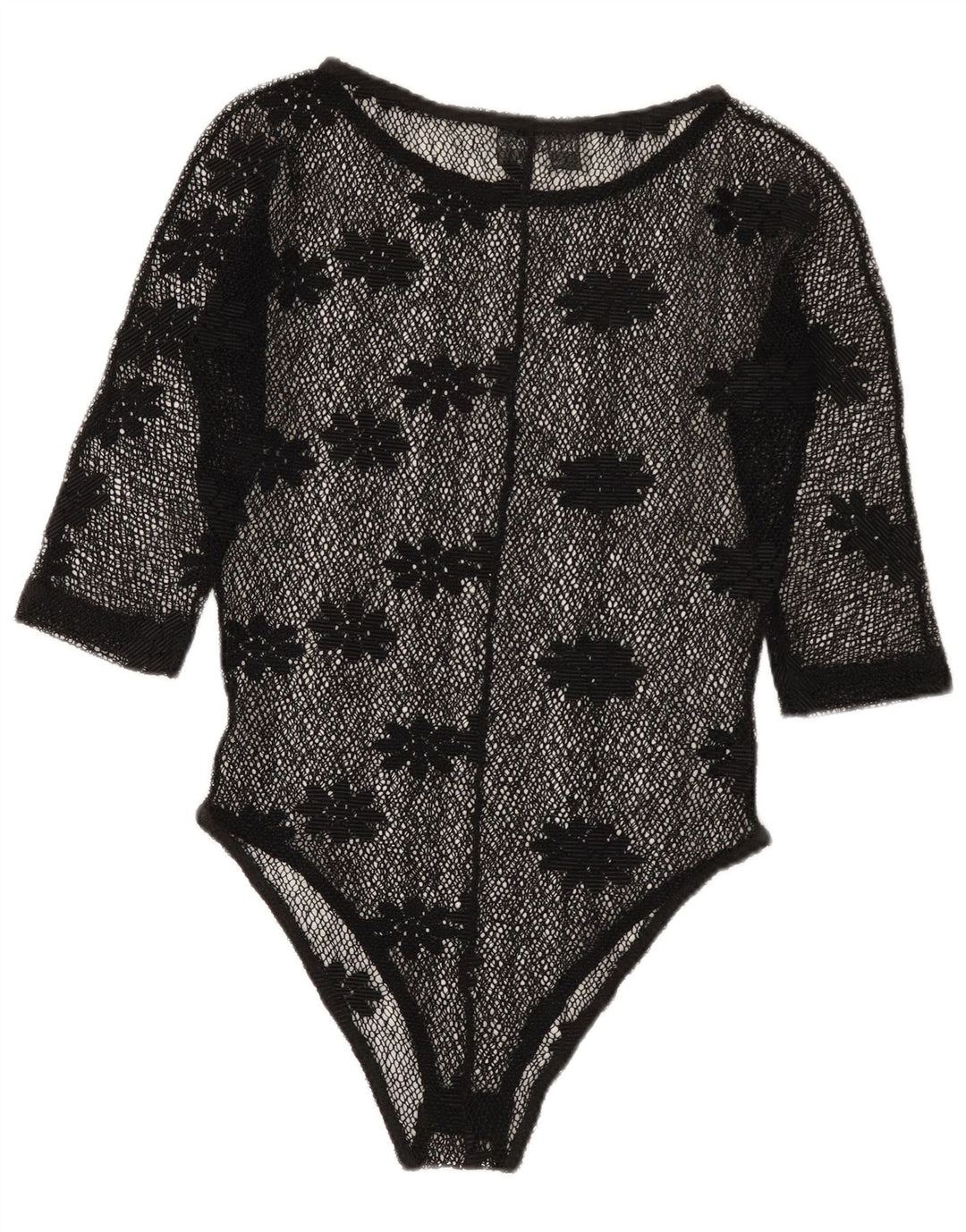 Body vintage da donna in pizzo trasparente IT 42 medio nero floreale