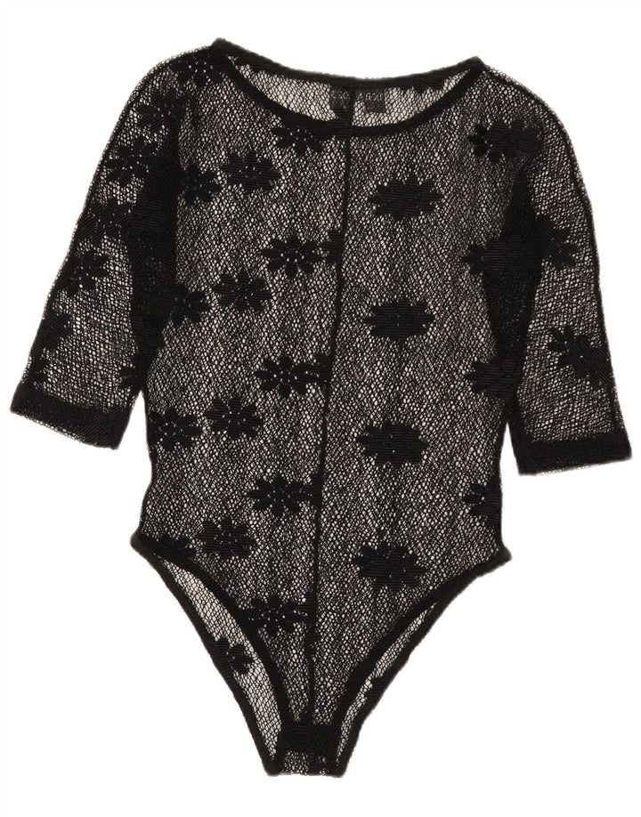 Body vintage da donna in pizzo trasparente IT 42 medio nero floreale