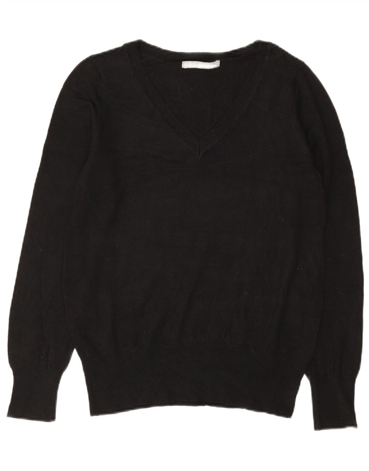 Maglione da donna con scollo a V Marks & Spencer UK 10 piccolo in viscosa nera