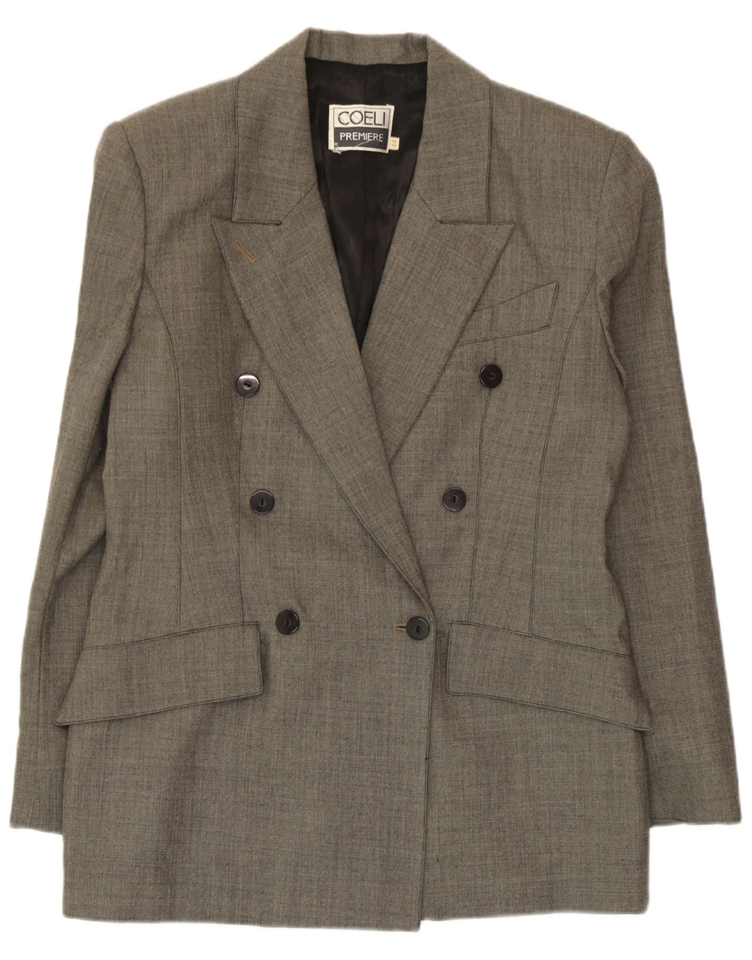 Giacca blazer doppiopetto vintage da donna IT 44 in lana grigio medio