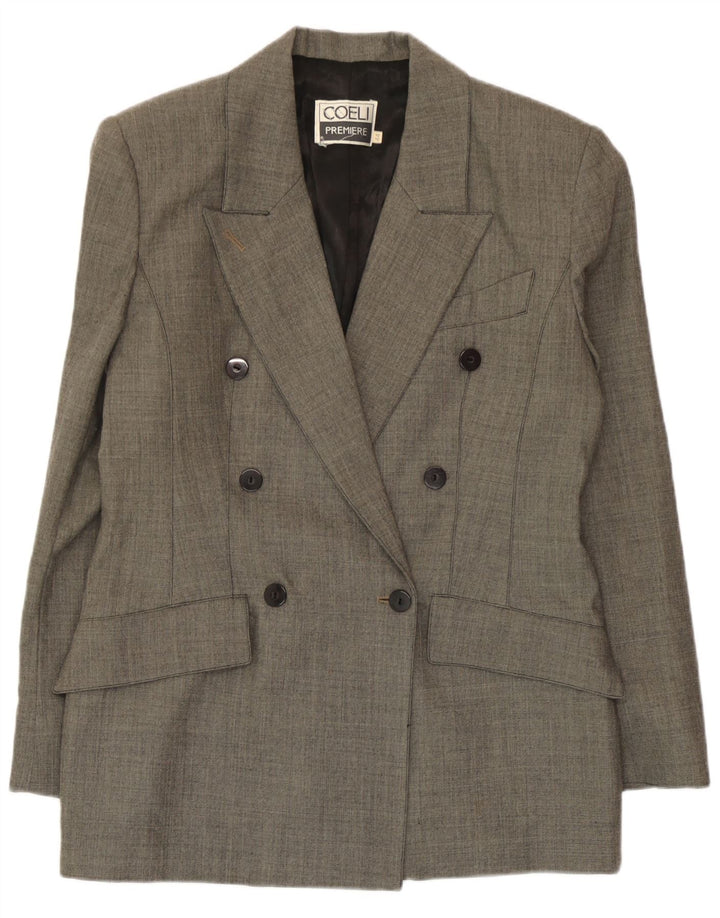 Giacca blazer doppiopetto vintage da donna IT 44 in lana grigio medio
