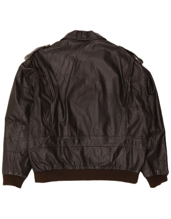 Giacca in pelle militare vintage da uomo IT 56 3XL Marrone