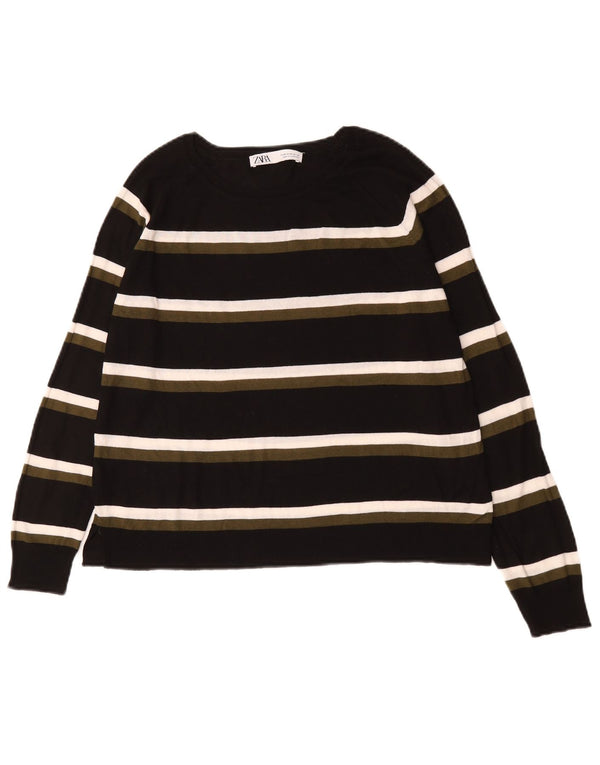Maglione Zara da donna con scollo a barca UK 14 a righe nere medie