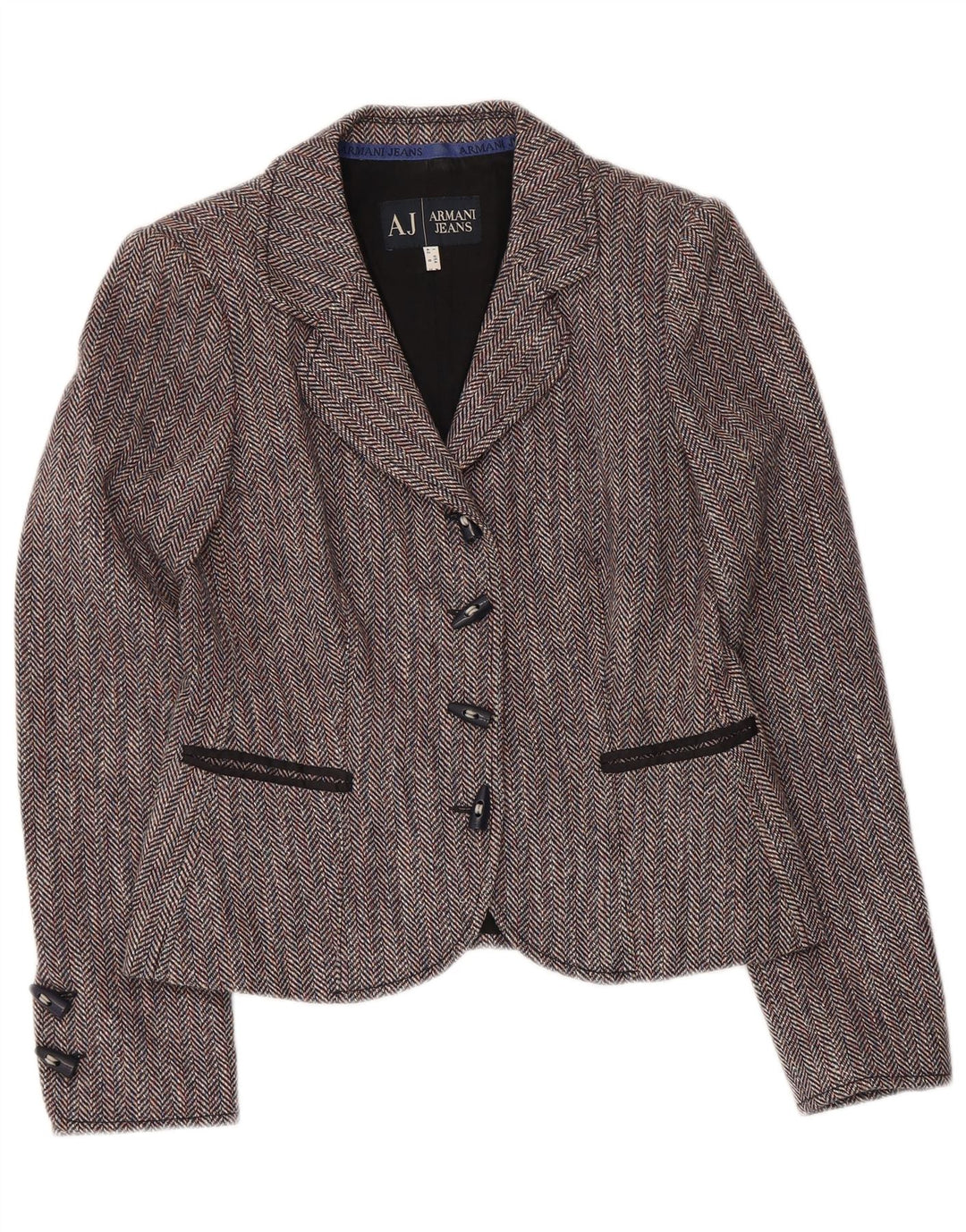 ARMANI JEANS Giacca Blazer da Donna a 4 Bottoni IT 42 Grigio Medio a Spina di Pesce